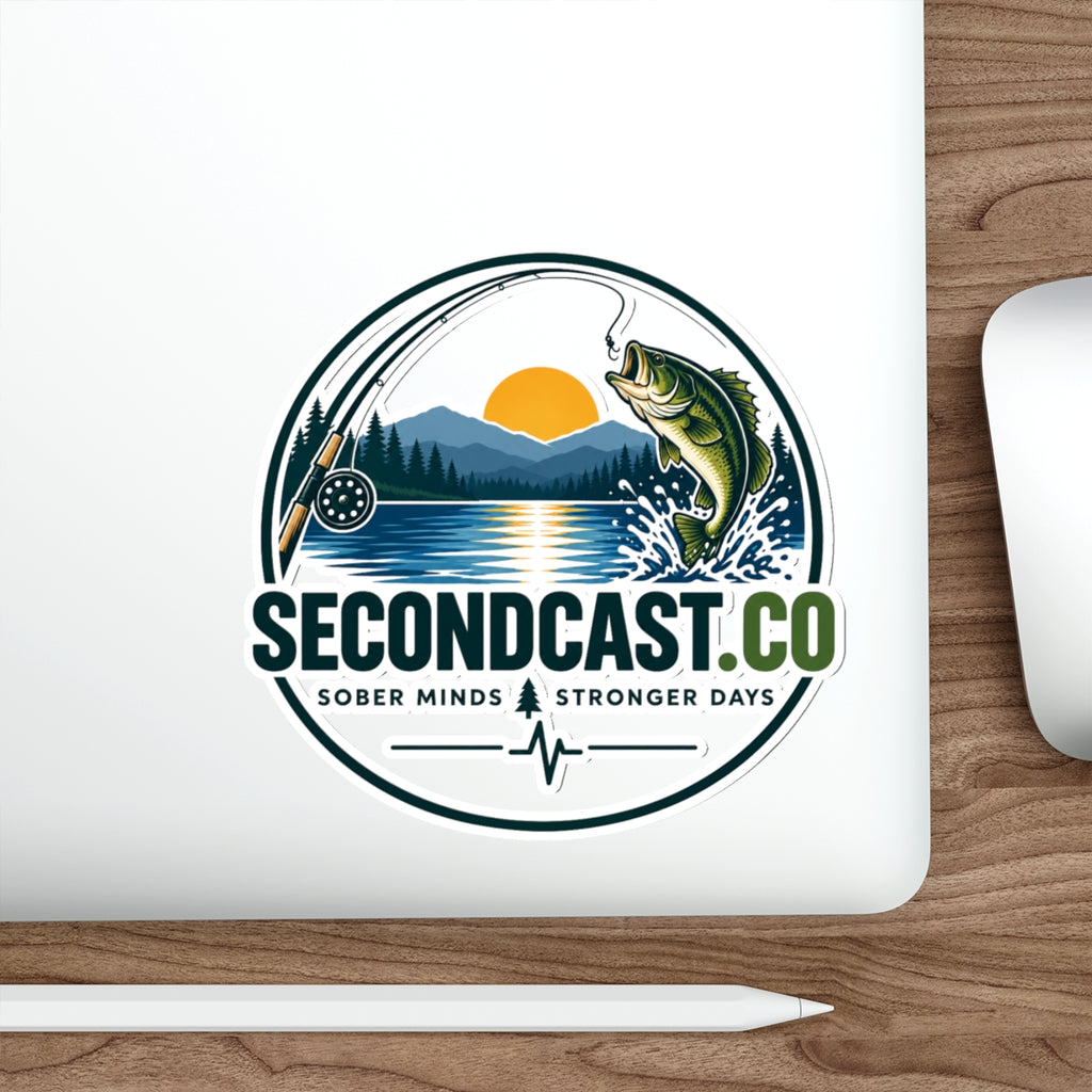 SecondCast.co Fishing Logo Die-Cut Sticker — 'Sober Minds, Stronger Days' Outdoors Emblem