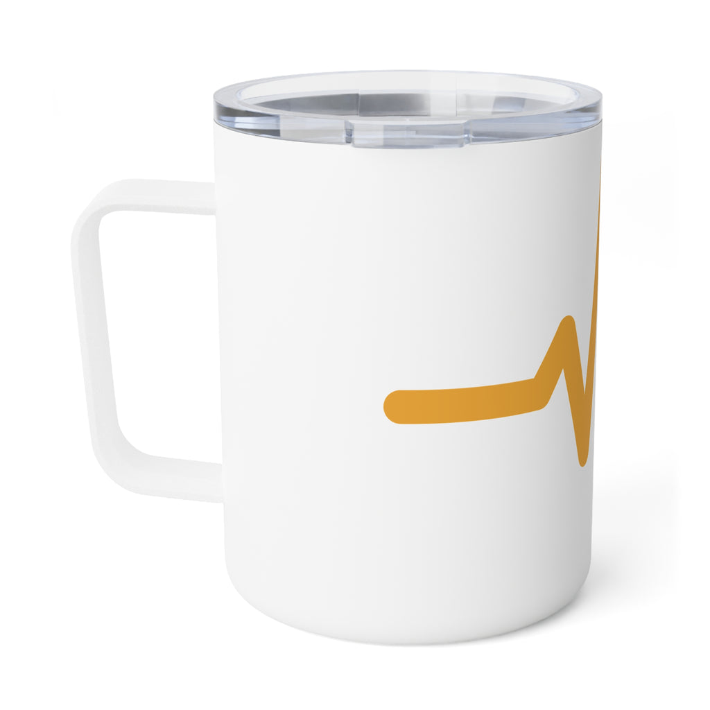 10oz Insulated Coffee Mug — Gold Heartbeat Fishing Hook Design
