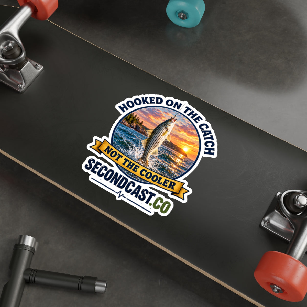 Fishing Sticker — "Hooked on the Catch, Not the Cooler" Outdoor Decal