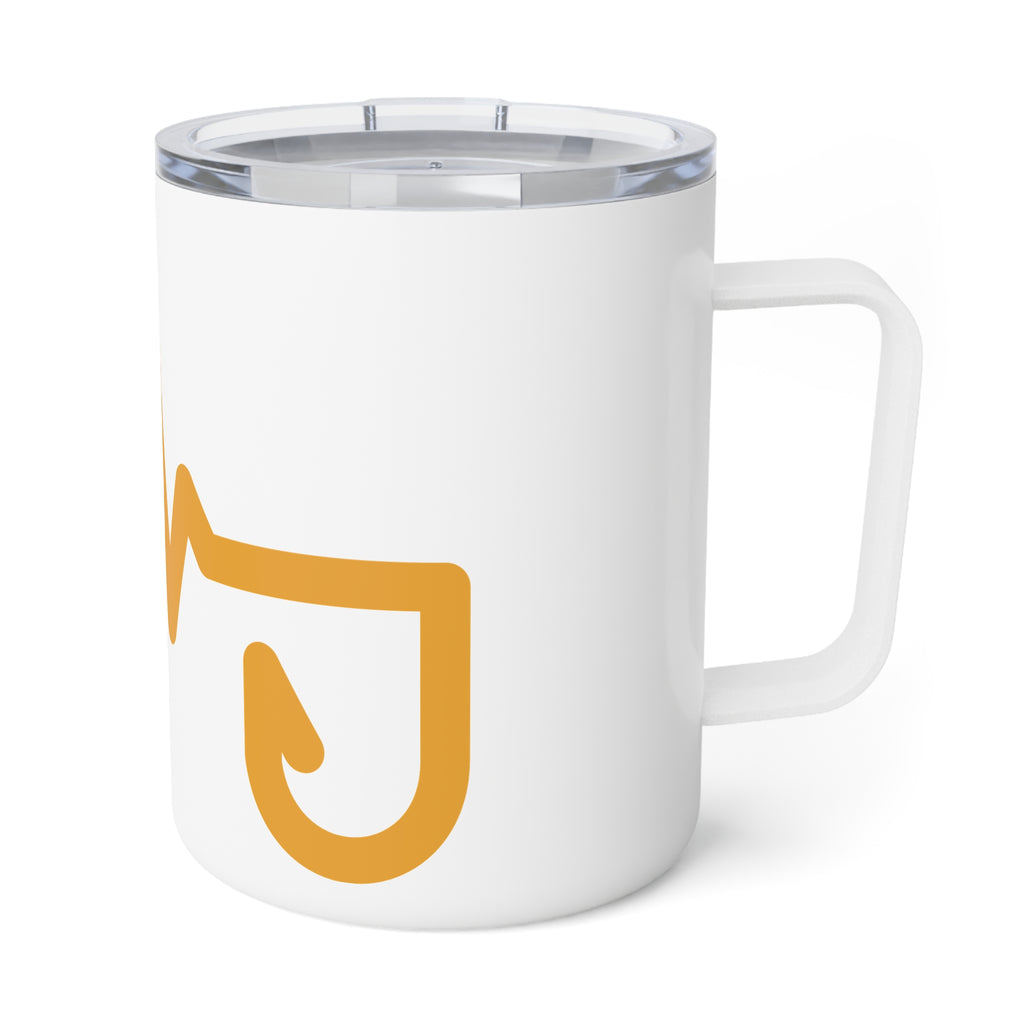 10oz Insulated Coffee Mug — Gold Heartbeat Fishing Hook Design