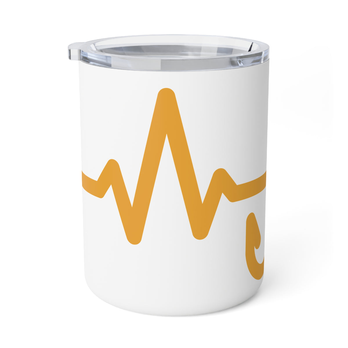 10oz Insulated Coffee Mug — Gold Heartbeat Fishing Hook Design