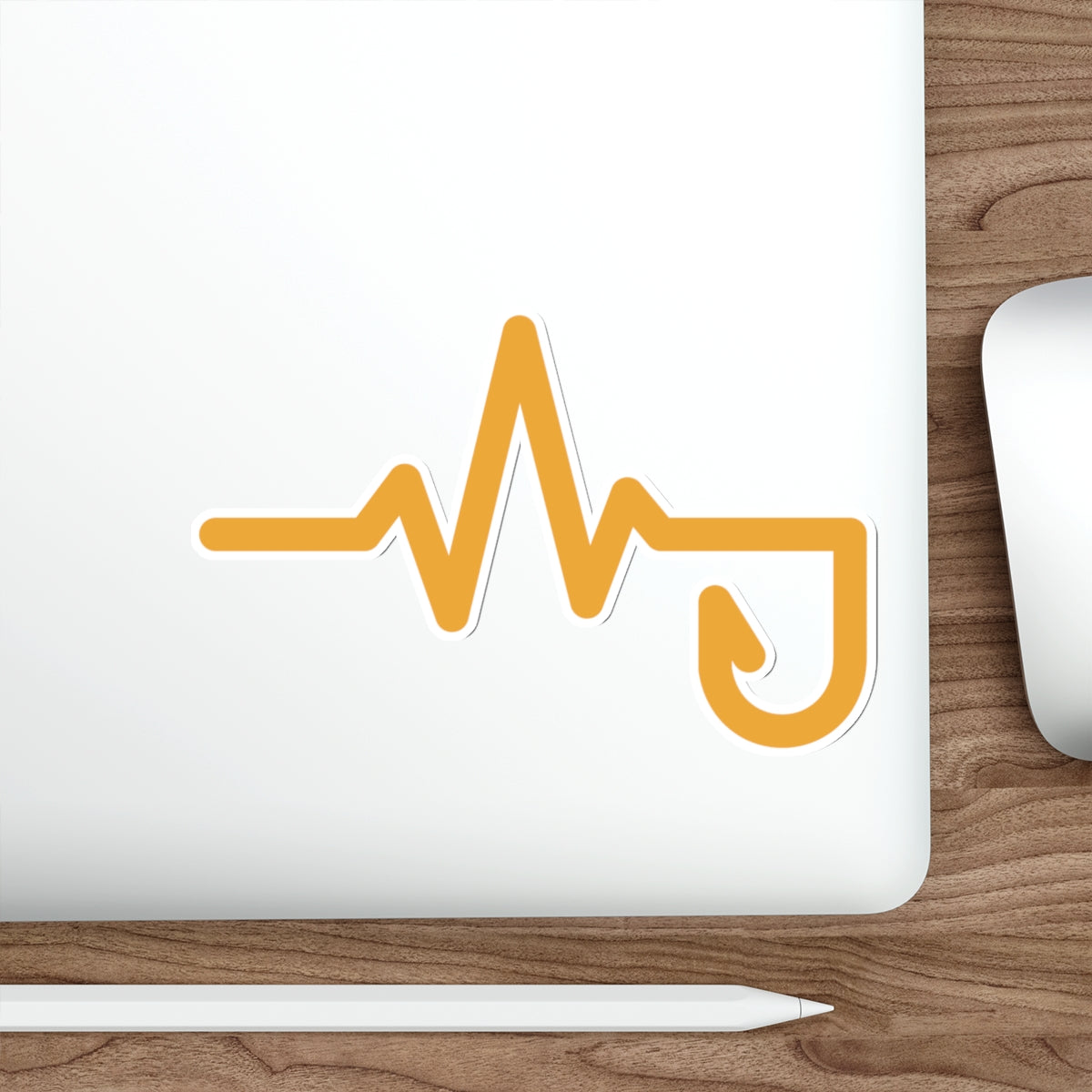 Heartbeat J Die-Cut Sticker — Minimal Yellow Electrocardiogram Laptop Decal