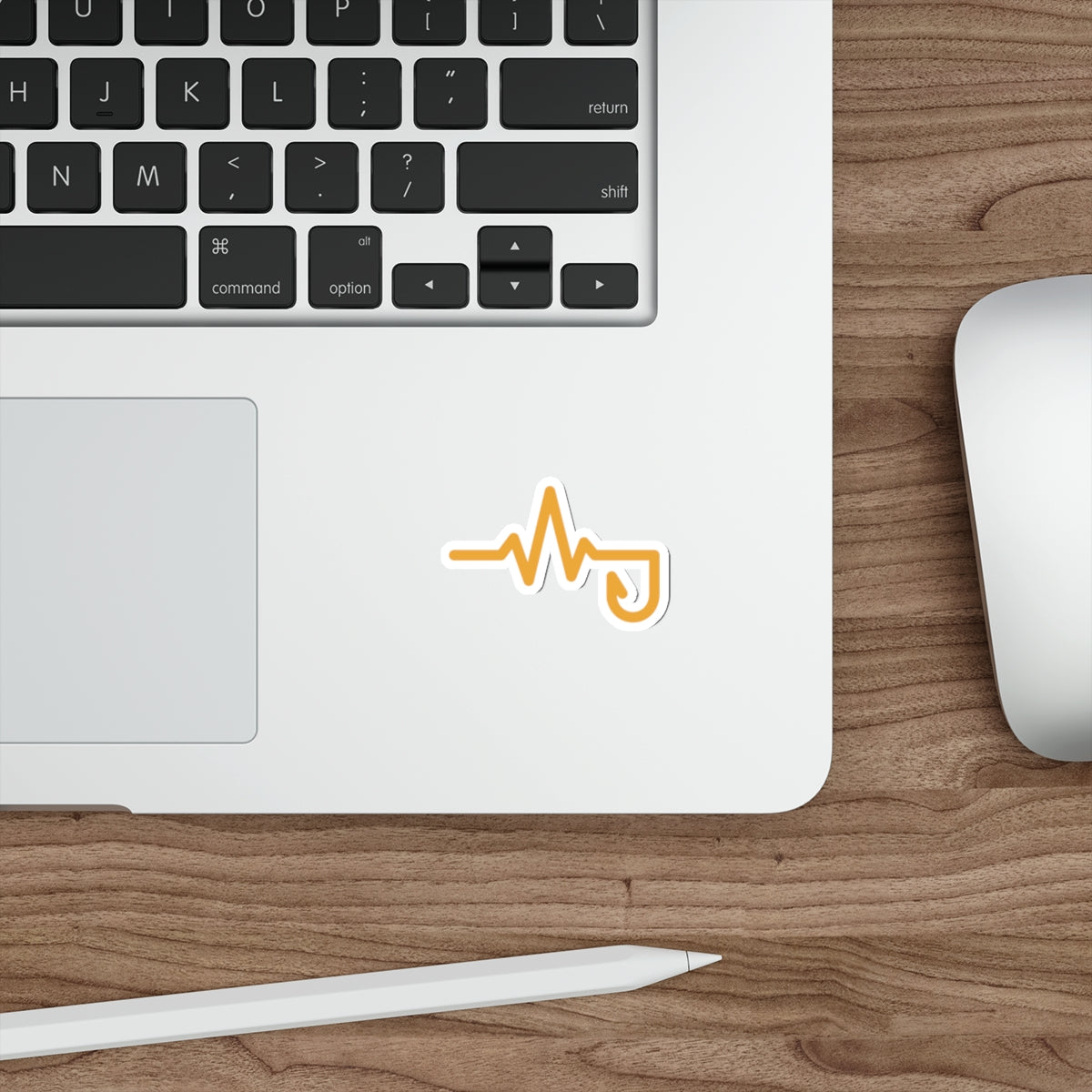 Heartbeat J Die-Cut Sticker — Minimal Yellow Electrocardiogram Laptop Decal
