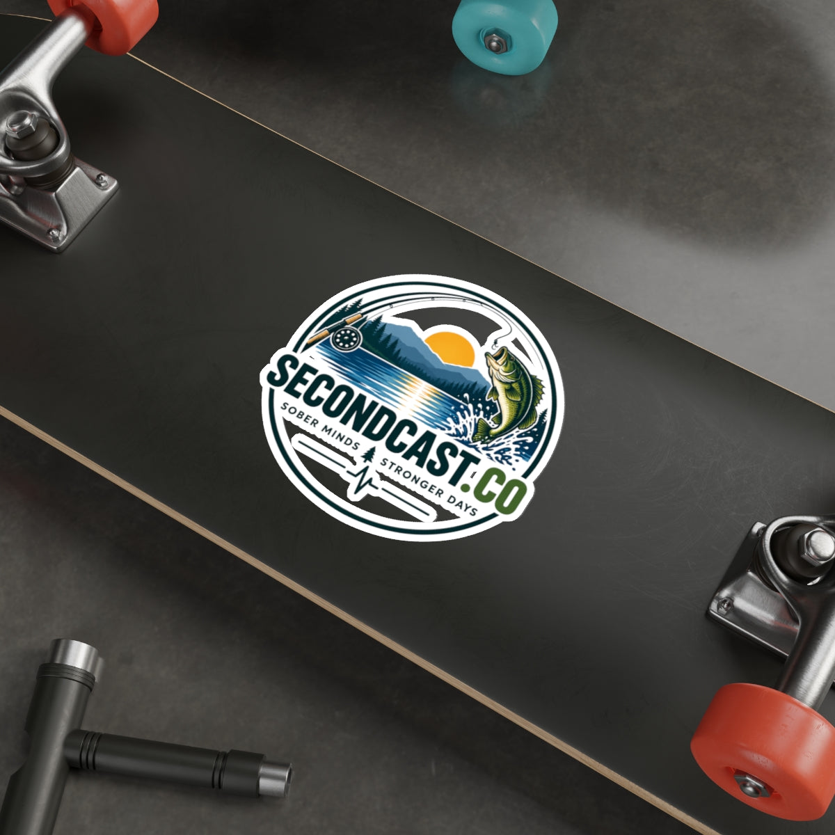 SecondCast.co Fishing Logo Die-Cut Sticker — 'Sober Minds, Stronger Days' Outdoors Emblem