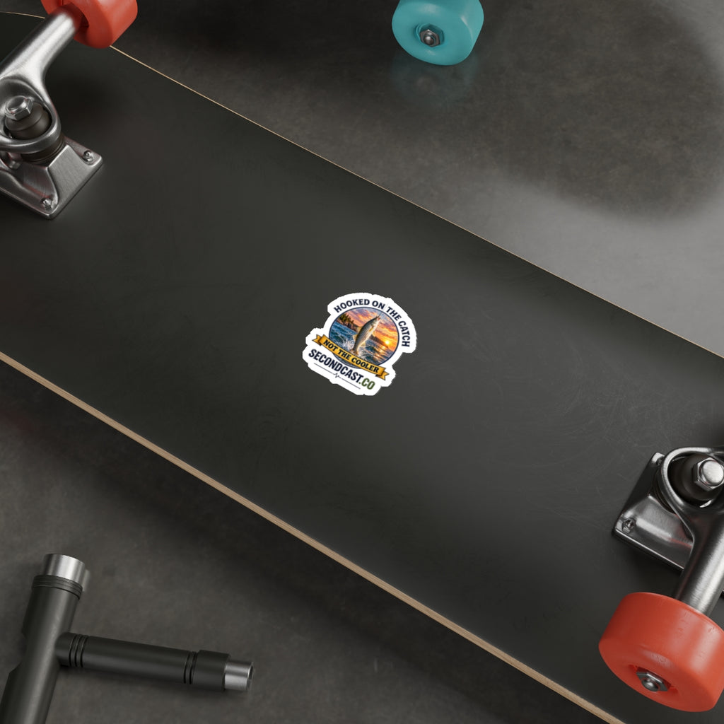 Fishing Sticker — "Hooked on the Catch, Not the Cooler" Outdoor Decal