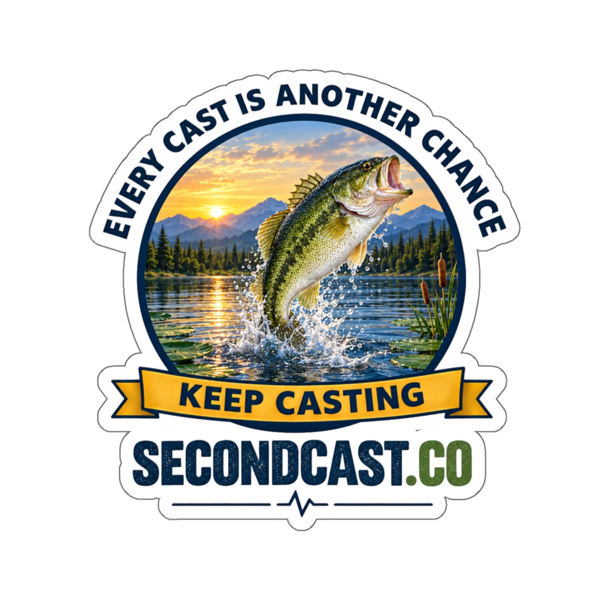 Fishing Sticker — 'Every Cast Is Another Chance' Bass Decal (Keep Casting)