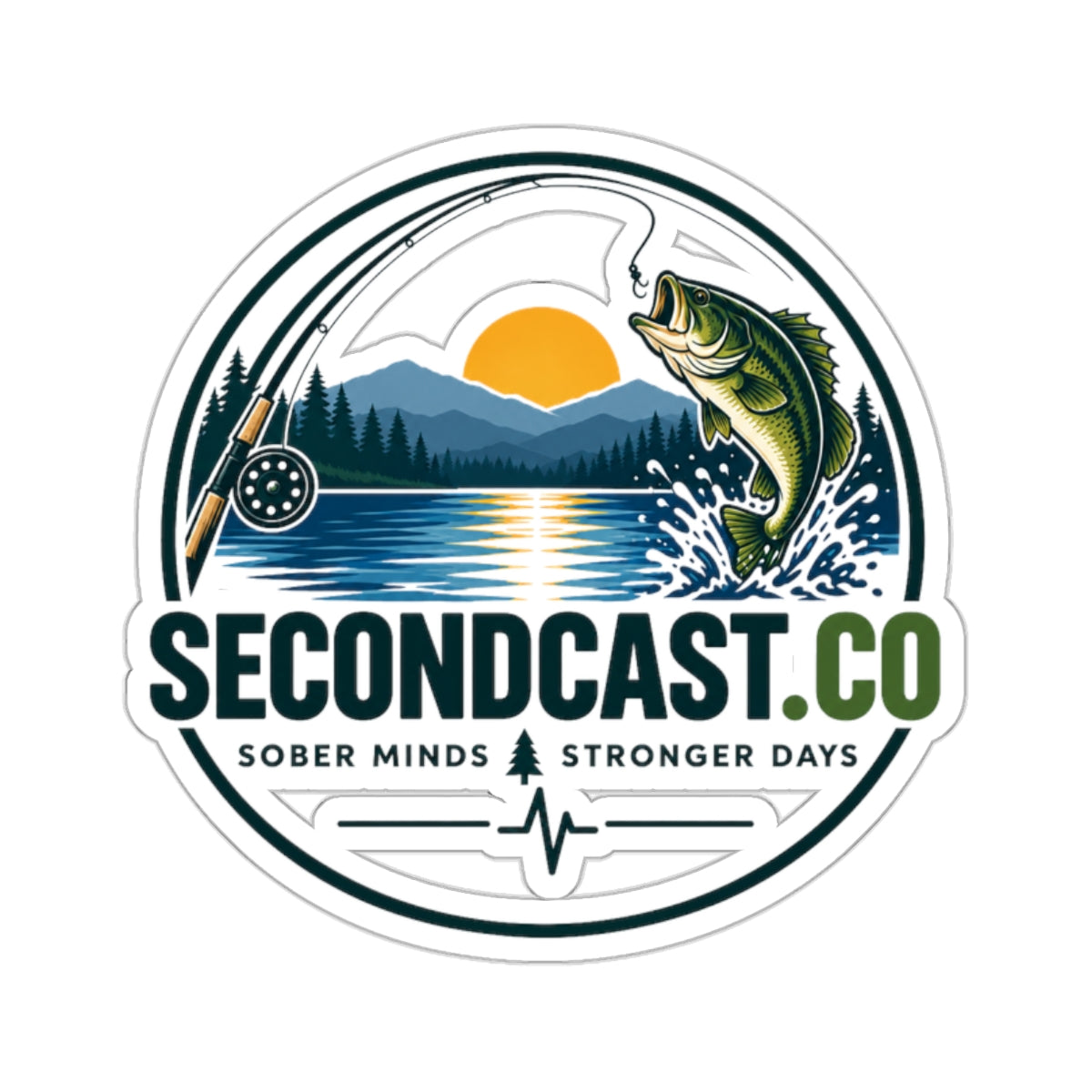SecondCast.co Fishing Logo Die-Cut Sticker — 'Sober Minds, Stronger Days' Outdoors Emblem