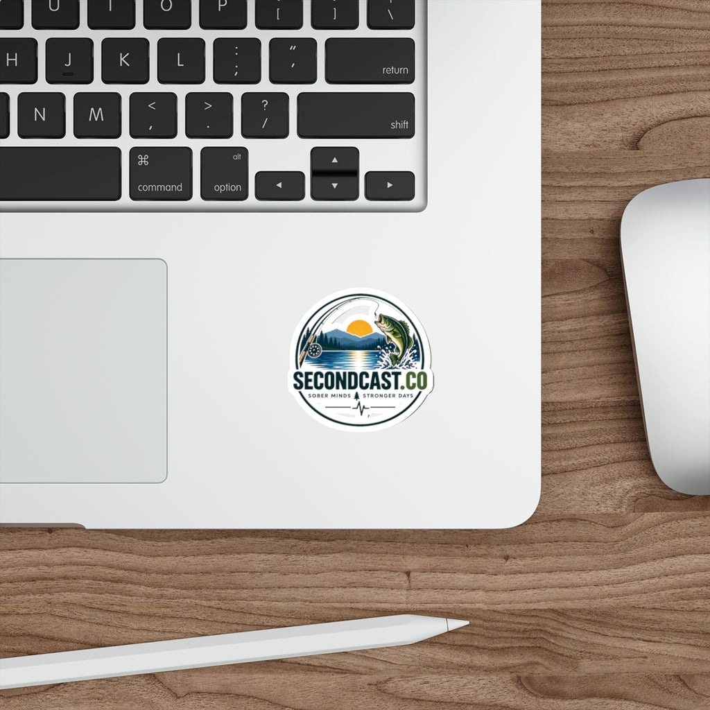 SecondCast.co Fishing Logo Die-Cut Sticker — 'Sober Minds, Stronger Days' Outdoors Emblem